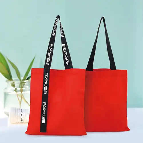 Promotional Cheap Printed Red Reusable Shopping Travel Tote Bag With Zipper